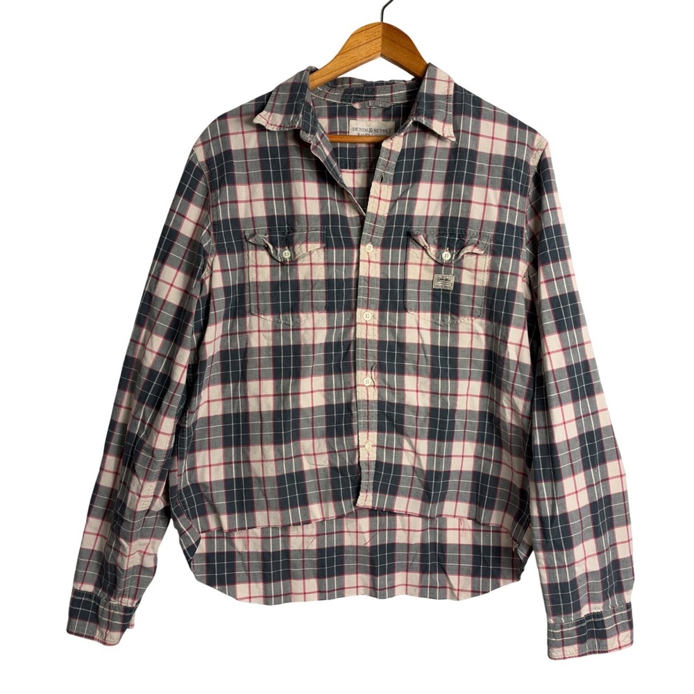 Denim Supply Ralph Lauren Plaid Upcycled Cropped Flannel Large vintage farm boho